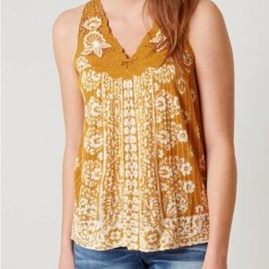 Women's Mustard Floral Lace Trim Top - Lucky Brand